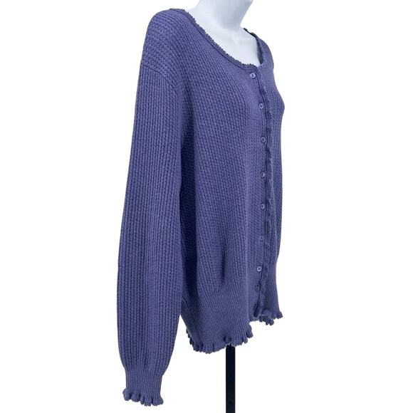 Pendleton Cardigan Sweater Indigo Womens 2X Button Up Knit Scalloped Wool Casual - Picture 3 of 7